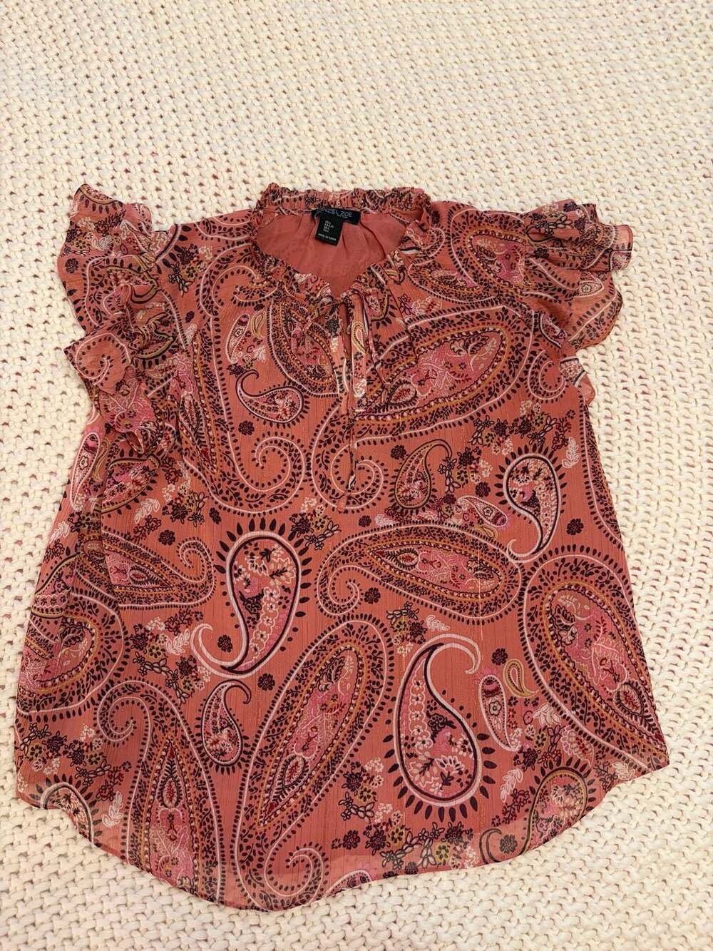 Rachel Zoe Pink Paisley Flutter Sleeve Tie Front Blouse